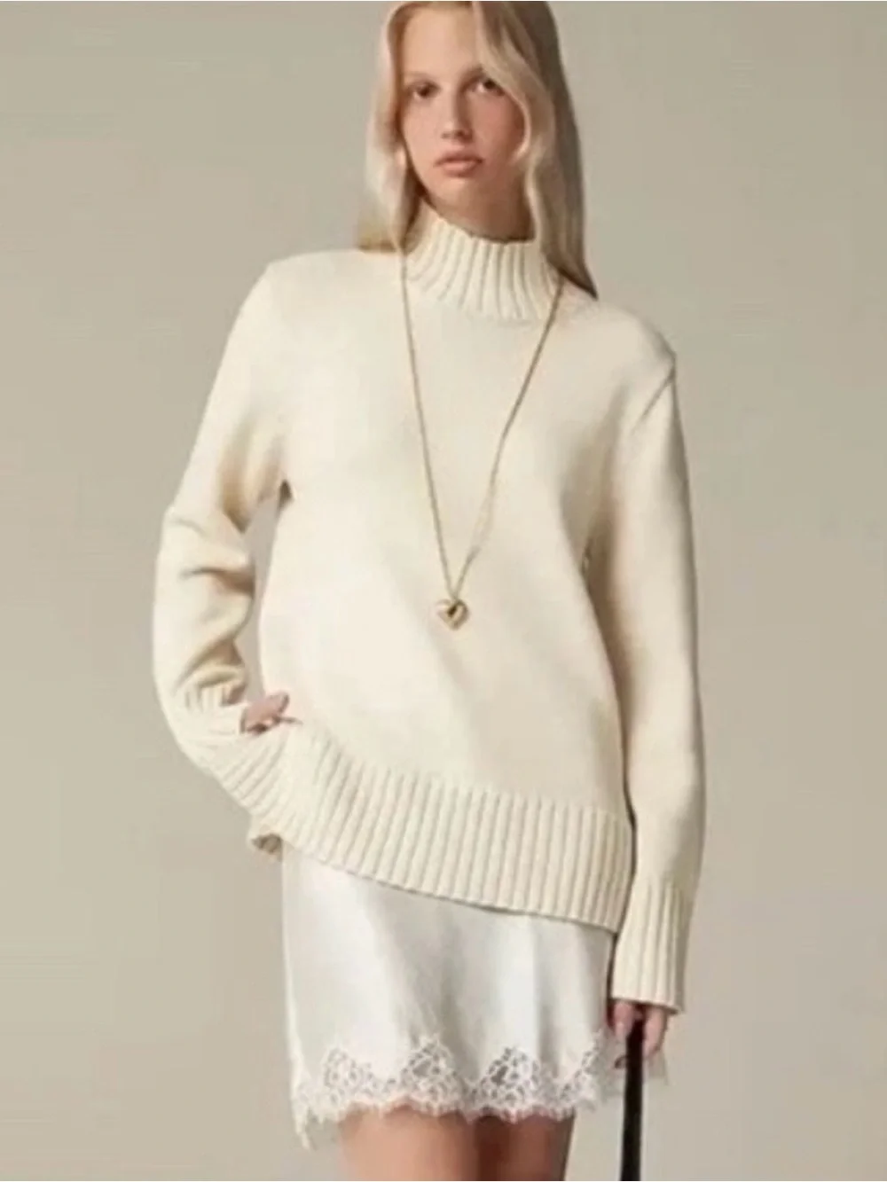 J. Crew Cream Ribbed Turtleneck Sweater